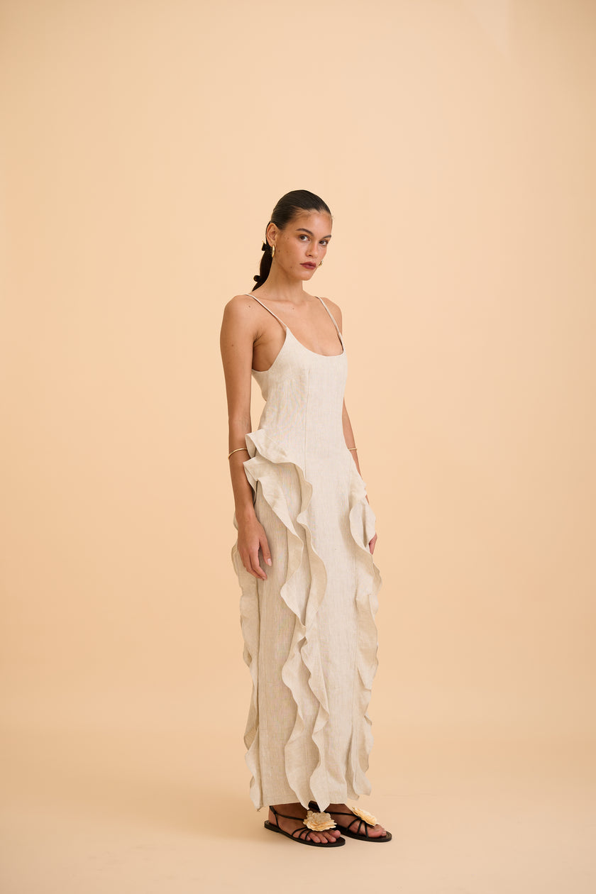 SAANVI RUFFLED MAXI DRESS - RICOCHET