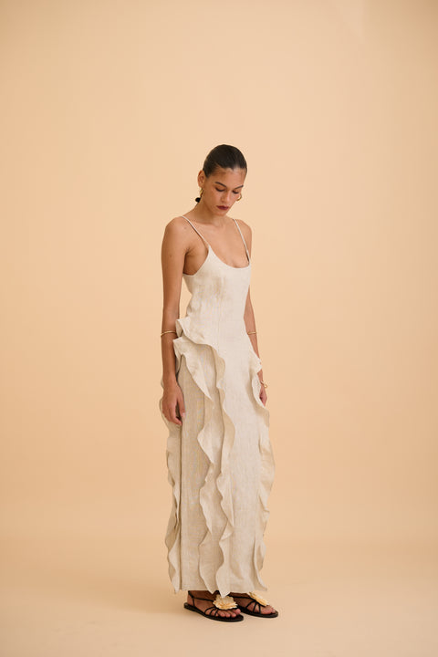 SAANVI RUFFLED MAXI DRESS - RICOCHET
