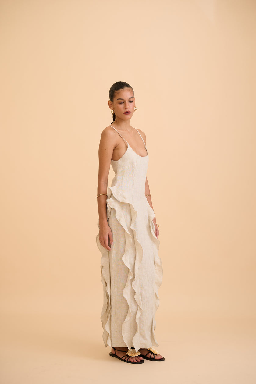 SAANVI RUFFLED MAXI DRESS - RICOCHET