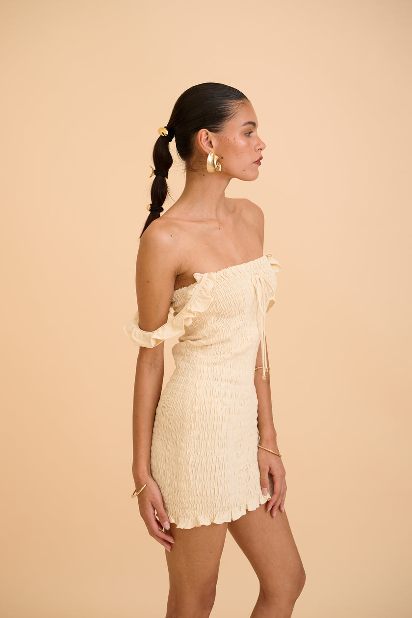 ALINE RUFFLED MINI DRESS - RICOCHET